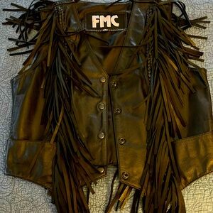 All leather Vest with fringe size large